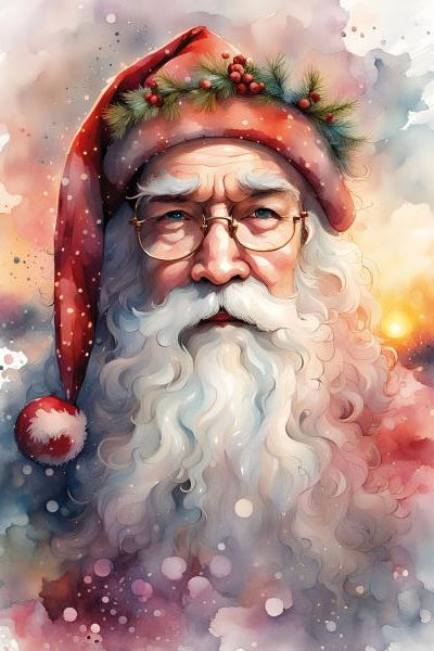 Illustration of Santa Claus with a festive background