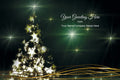 Decorative Christmas tree with lights on a dark background, suitable for greeting cards.