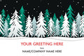 Winter landscape with trees and snow, customizable text area for greeting and name.