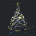 Decorative Christmas tree made of white lines on a black background with a gold star at the top.