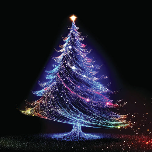 Colorful Christmas tree made of lights on a black background