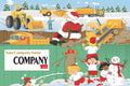 Children playing in the snow with construction vehicles and a snowman, featuring a customizable company logo.