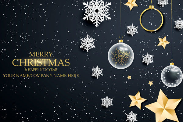 Christmas-themed design with ornaments and text on a dark background