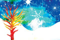 Colorful abstract tree with starry sky background