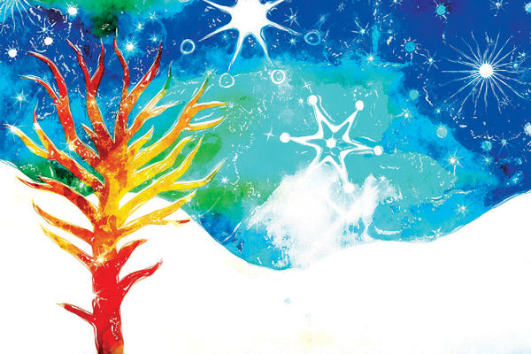 Colorful abstract tree with starry sky background