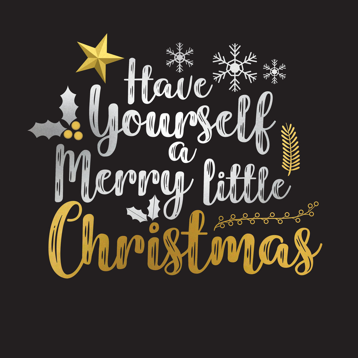 Christmas-themed text with decorative elements on a black background