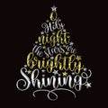 Christmas tree-shaped text design with 'O Holy Night' quote on a black background