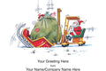 Cartoon Santa Claus with a sleigh full of gifts on a white background