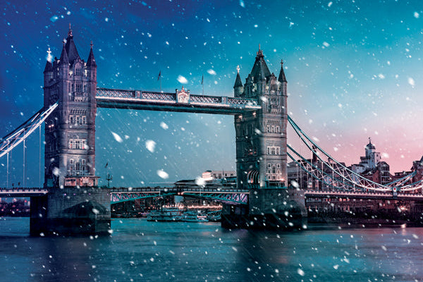 Tower Bridge in London during a snowy night