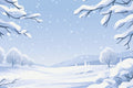 Winter landscape with snow-covered trees and branches against a blue sky.