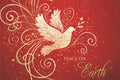 Decorative card with a dove and 'Peace on Earth' text on a red background