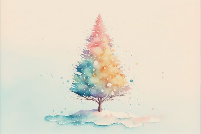 Colorful watercolor tree on a light background
