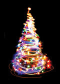 Colorful light spiral shaped like a Christmas tree on a black background